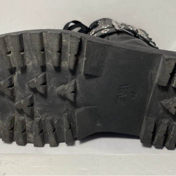 ZARA Black Leather Combat Boots Double Buckle Grommet Lace Up Lug Sole Size 7.5 - Picture 12 of 16